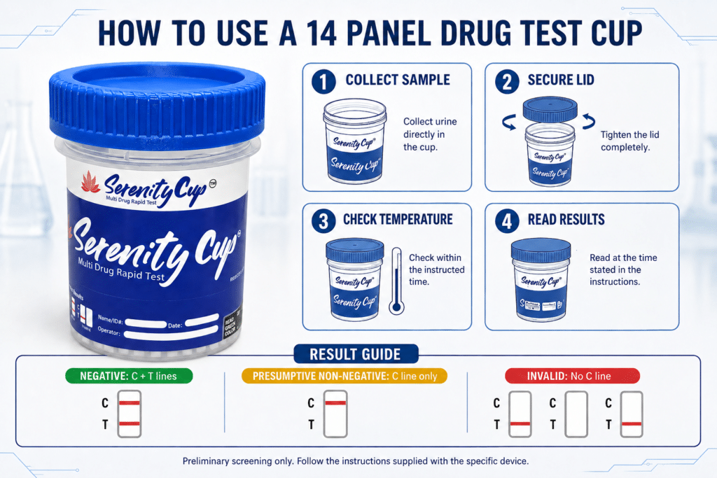 How to use a 14 panel drug test cup with EtG and adulterants
