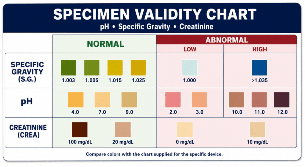 pH specific gravity and creatinine specimen validity chart