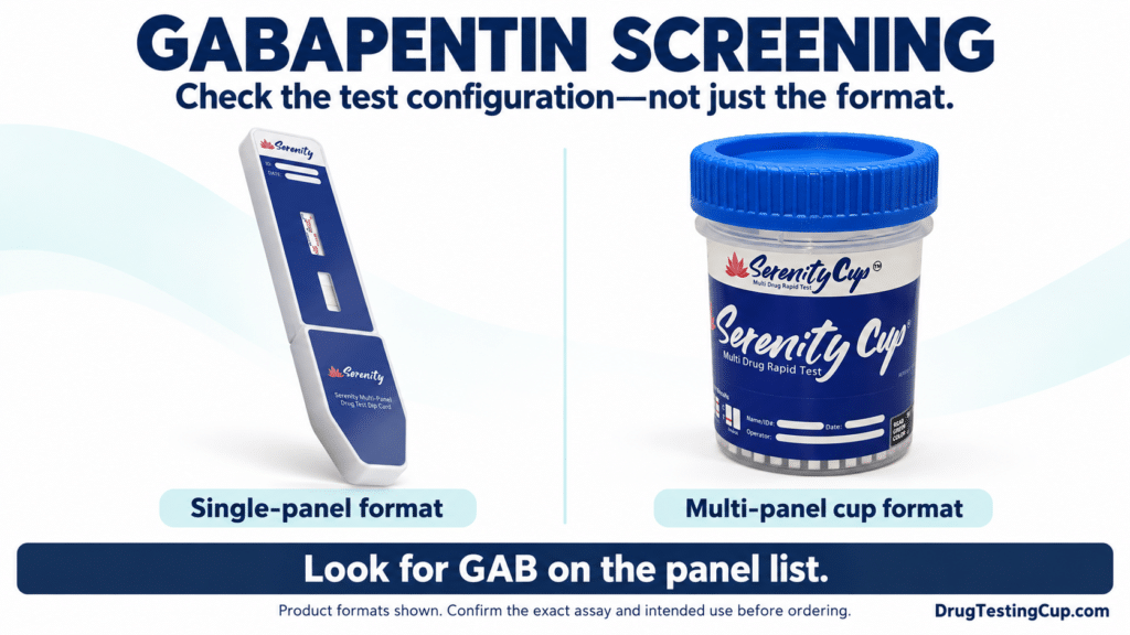 Serenity single-panel and multi-panel testing formats for gabapentin screening